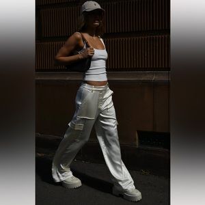 MESHKI satin cargo pants ivory NWT